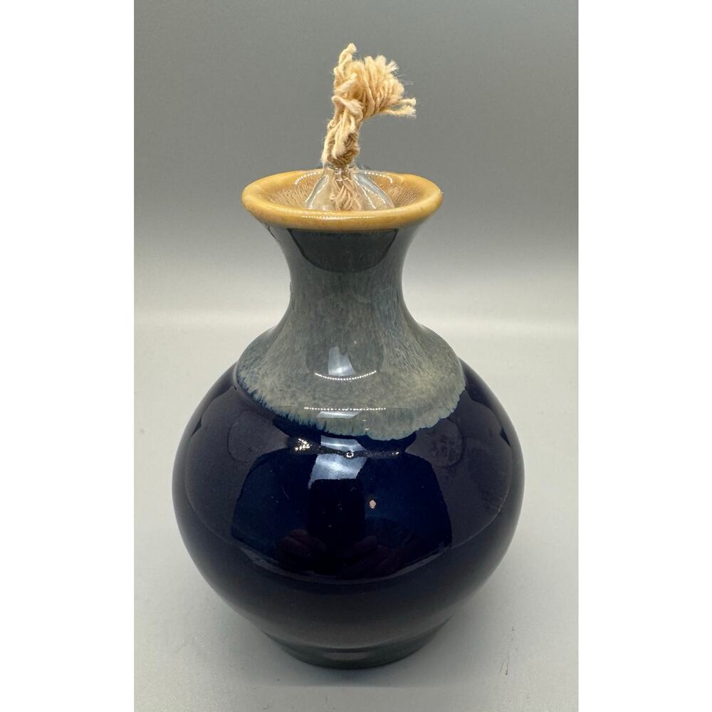 Tumbleweed Pottery Blue Gray Oil Lamp Vessel Vase Small Handle Pitcher Signed - Picture 5 of 10